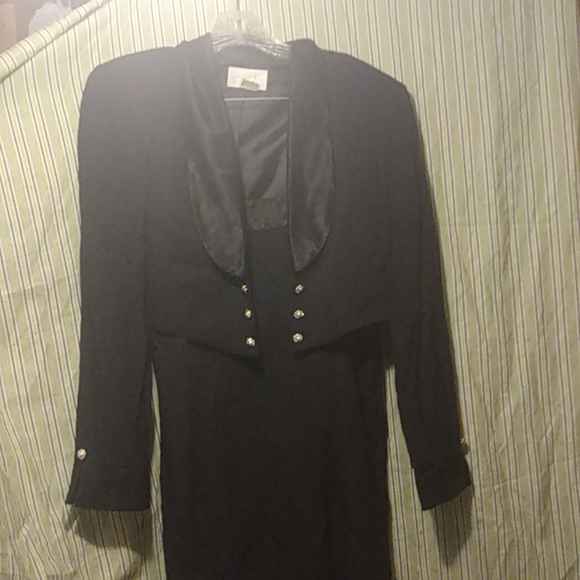 CACHE Vintage TUXEDO STYLE LITTLE BLACK SHEATH DRESS With BOLERO BLAZER - Picture 6 of 12